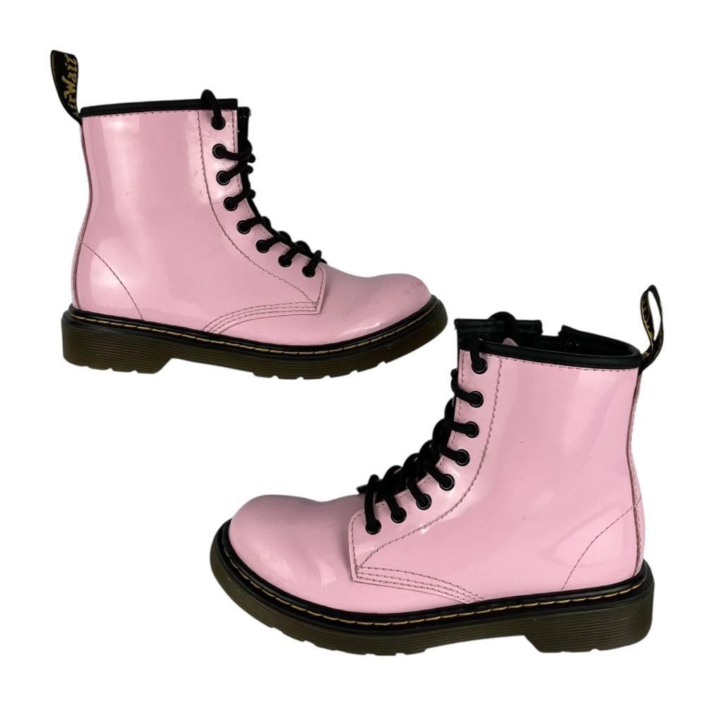 Dr Martens Glossy Pink Combat Boots Girls Size 2 EU 33 1460 Side Zips 8 Eyelets